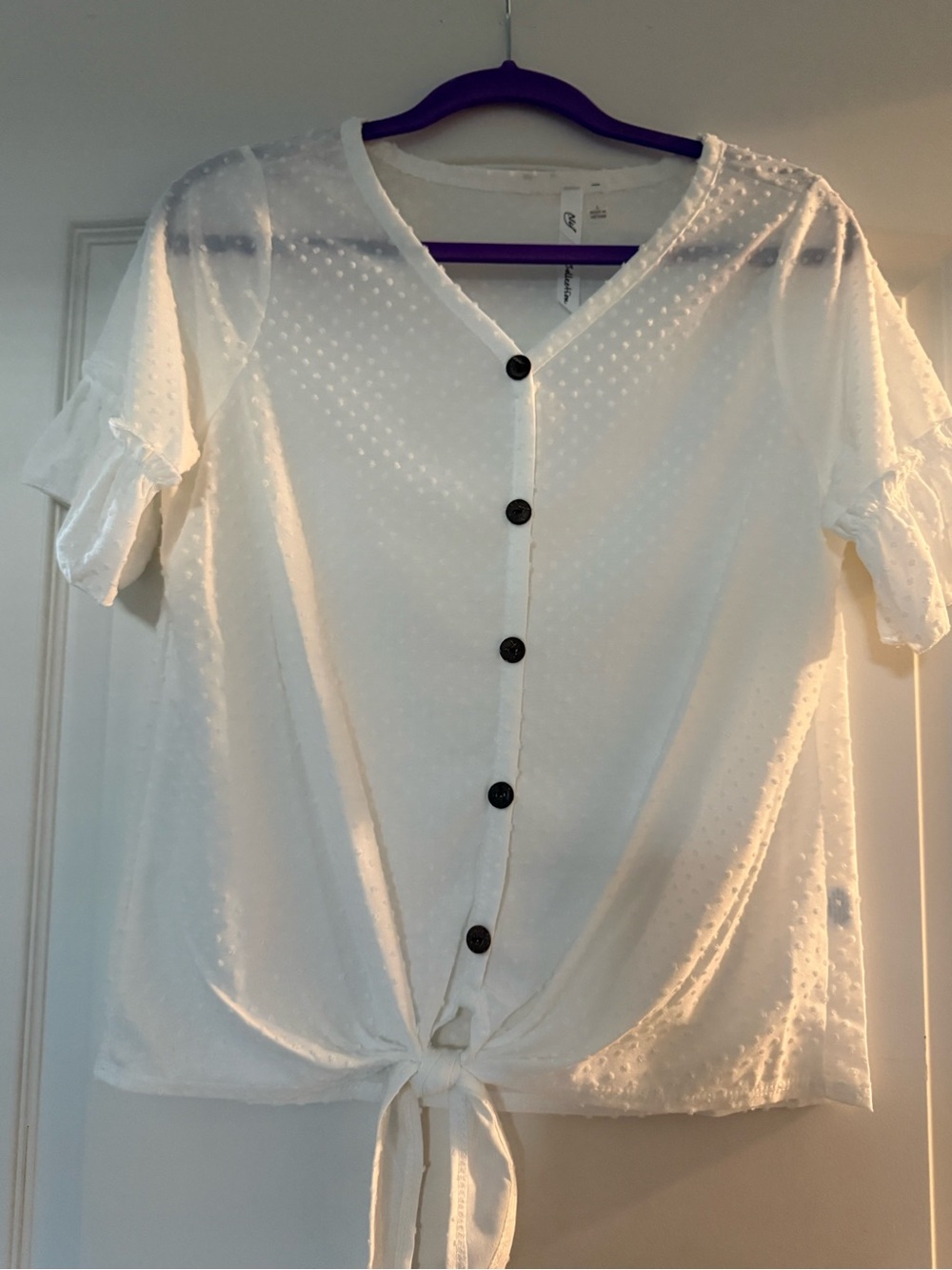 Women's NY White Button-Front Tie-Hem Top size Large NEW
